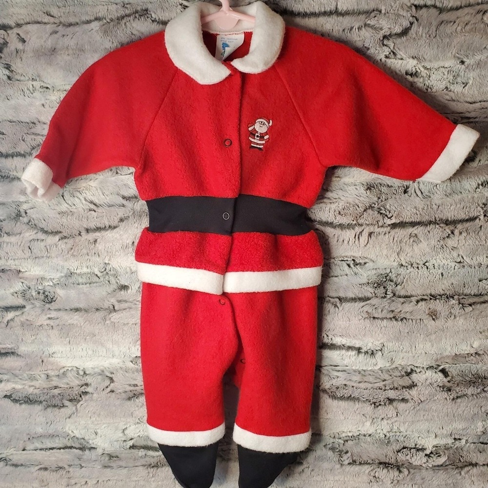 Vintage TERRY Brand Full Santa Suit Footed Pajama Outfit 6-9 Months Snap Crotch